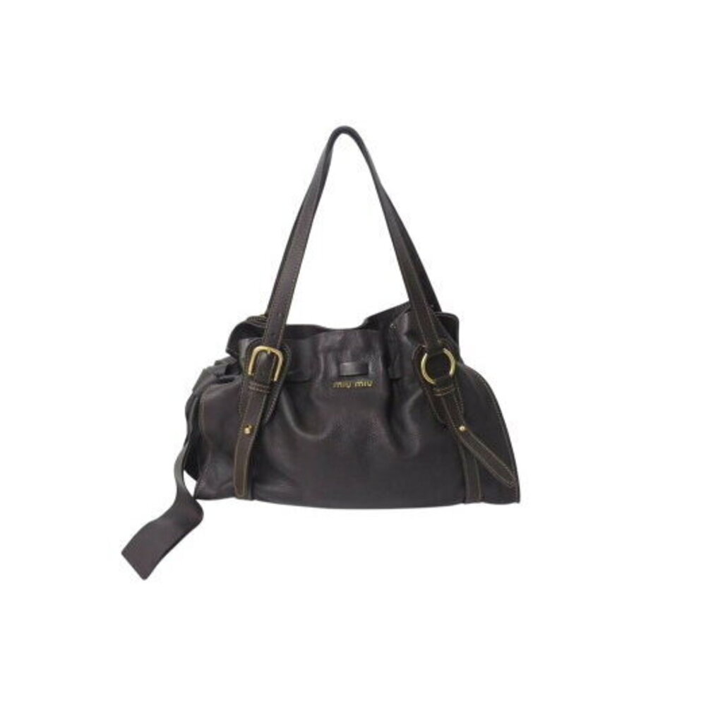 Miu Miu Side Rion Handbag Tote Bag Brown Leather